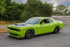 Green Dodge Challenger on the Road